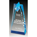 Sculpted Star Acrylic Blue Reflective Column Award - 3 1/2"x10"x 2" thick